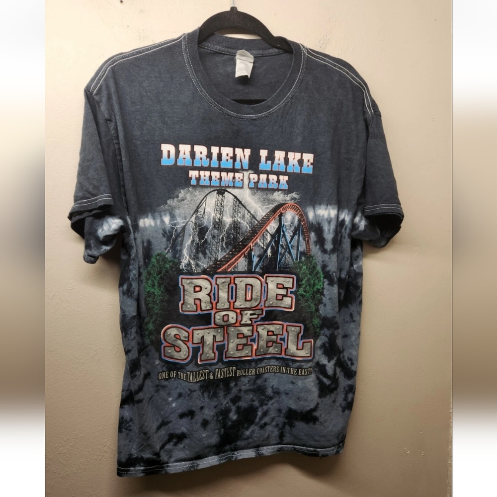 Darien lake theme park ride of steel graphic t-shirt Mens large